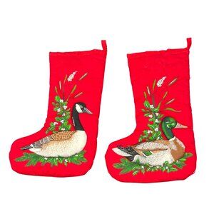 VTG Christmas Stocking Mallard Duck Quilted Cabincore Wildlife Country Rustic